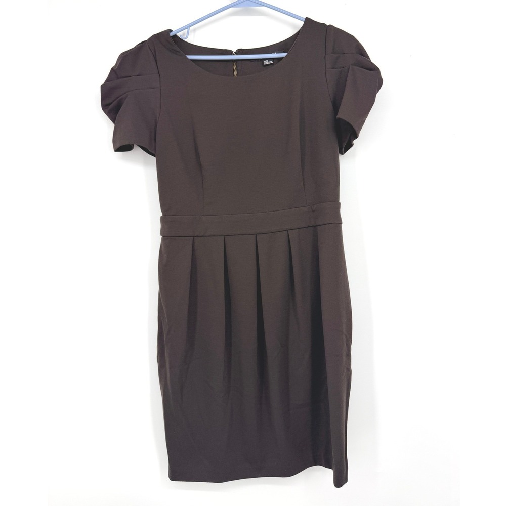 Forever 21 Womens Brown Puff Sleeve Pleated Sheath Dress Medium